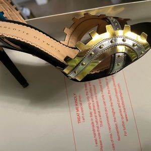 Black suede with gold and silver low heel size 5